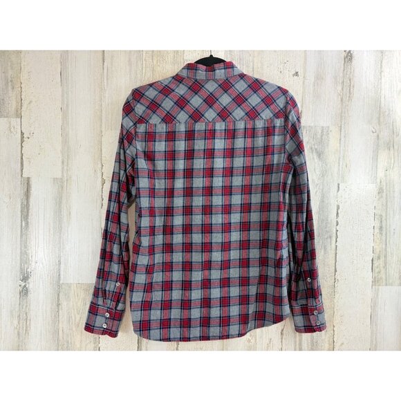 J Crew Boy Fit Plaid Flannel Button Down Shirt Gray Red Size 6 - Picture 7 of 10